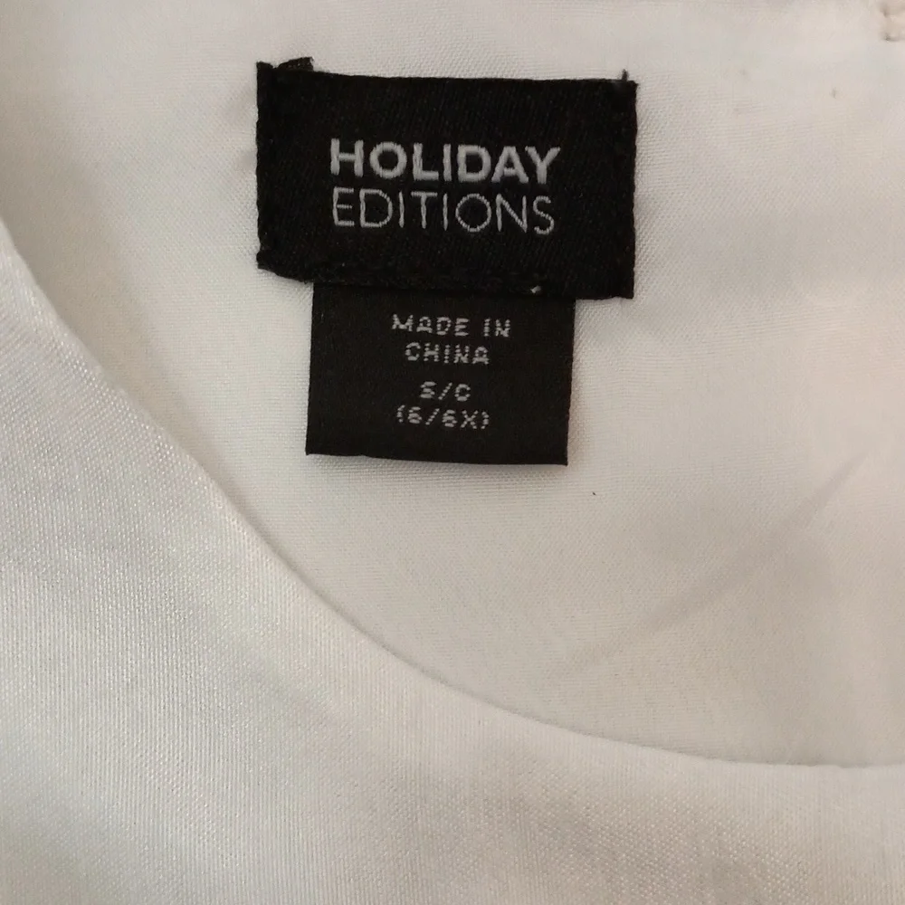 Holiday Editions White Dress with Pink and Green Floral Design
